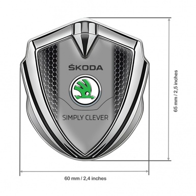 Skoda Fender Emblem Badge Silver Steel Grate Classic Green Logo