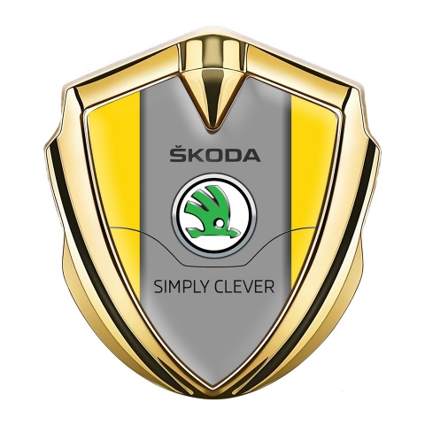Skoda Emblem Self Adhesive Gold Yellow Print Classic Green Logo