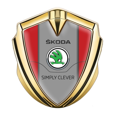 Skoda Metal Emblem Badge Gold Crimson Print Classic Green Logo