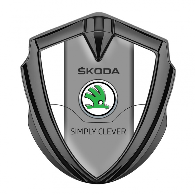 Skoda Domed Emblem Badge Graphite White Print Classic Slogan Edition