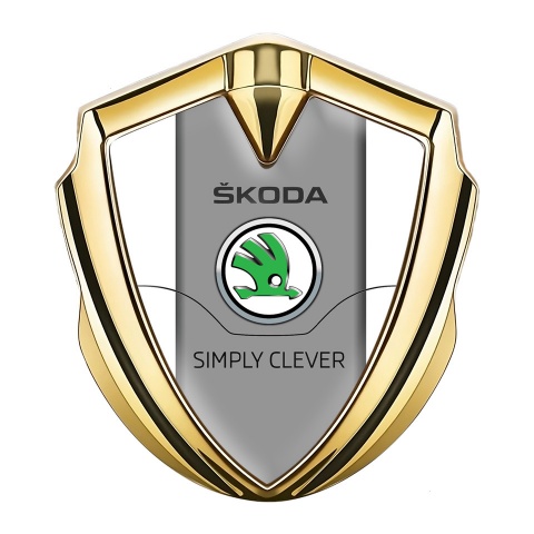 Skoda Domed Emblem Badge Gold White Print Classic Slogan Edition