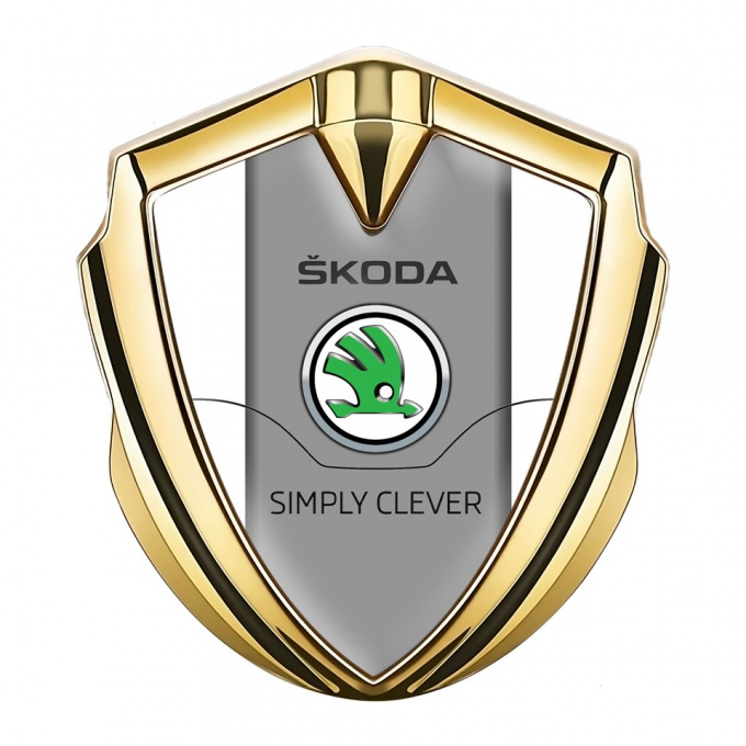 Skoda Domed Emblem Badge Gold White Print Classic Slogan Edition