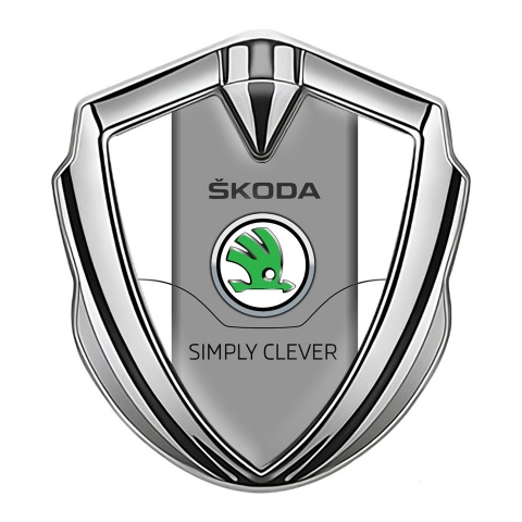 Skoda Domed Emblem Badge Silver White Print Classic Slogan Edition