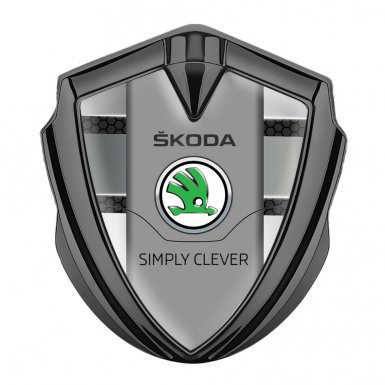 Skoda Emblem Metal Badge Graphite Hex Effect Classic Slogan Design