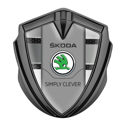 Skoda Emblem Metal Badge Graphite Hex Effect Classic Slogan Design