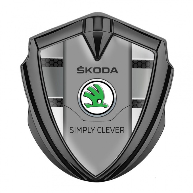 Skoda Emblem Metal Badge Graphite Hex Effect Classic Slogan Design