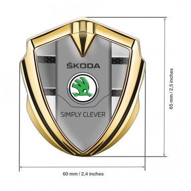 Skoda Emblem Metal Badge Gold Hex Effect Classic Slogan Design