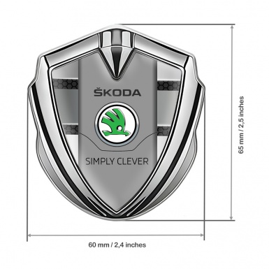 Skoda Emblem Metal Badge Silver Hex Effect Classic Slogan Design