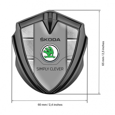 Skoda 3d Emblem Badge Graphite Stone Texture Classic Slogan Edition