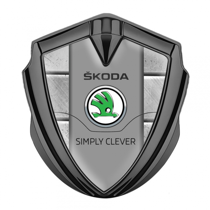 Skoda 3d Emblem Badge Graphite Stone Texture Classic Slogan Edition