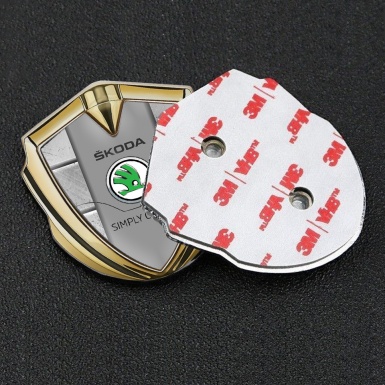 Skoda 3d Emblem Badge Gold Stone Texture Classic Slogan Edition
