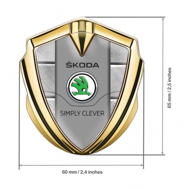 Skoda 3d Emblem Badge Gold Stone Texture Classic Slogan Edition
