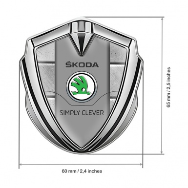 Skoda 3d Emblem Badge Silver Stone Texture Classic Slogan Edition