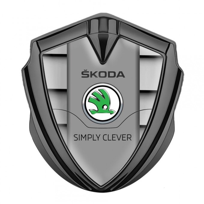 Skoda Silicon Emblem Badge Graphite Grille Pattern Classic Slogan Edition