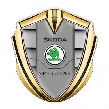 Skoda Silicon Emblem Badge Gold Grille Pattern Classic Slogan Edition