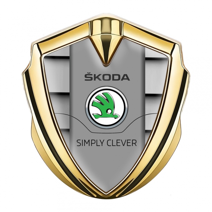 Skoda Silicon Emblem Badge Gold Grille Pattern Classic Slogan Edition