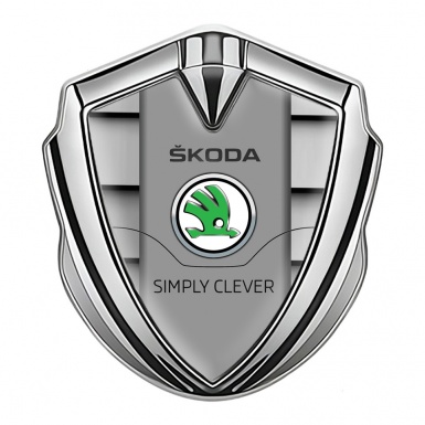 Skoda Silicon Emblem Badge Silver Grille Pattern Classic Slogan Edition