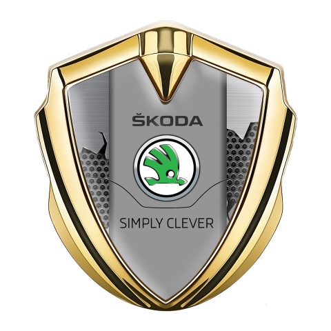 Skoda Emblem Car Badge Gold Broken Steel Classic Slogan Edition