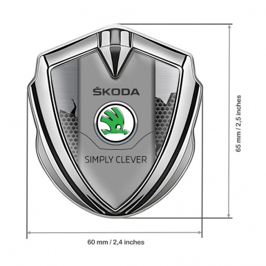 Skoda Emblem Car Badge Silver Broken Steel Classic Slogan Edition