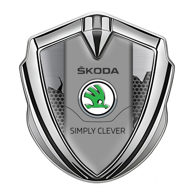 Skoda Emblem Car Badge Silver Broken Steel Classic Slogan Edition