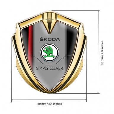 Skoda Metal Domed Emblem Gold Crimson Stripe Classic Green Logo