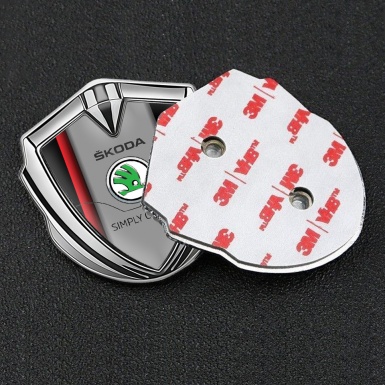 Skoda Metal Domed Emblem Silver Crimson Stripe Classic Green Logo