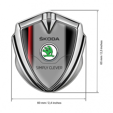 Skoda Metal Domed Emblem Silver Crimson Stripe Classic Green Logo