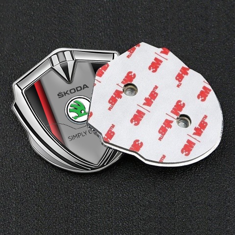 Skoda Metal Domed Emblem Silver Crimson Stripe Classic Green Logo