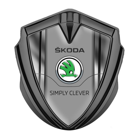 Skoda Badge Self Adhesive Graphite Metal Frame Classic Green Logo