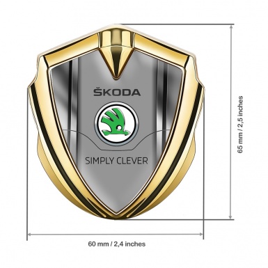 Skoda Badge Self Adhesive Gold Metal Frame Classic Green Logo