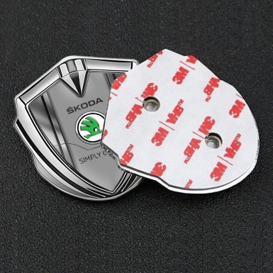 Skoda Badge Self Adhesive Silver Metal Frame Classic Green Logo