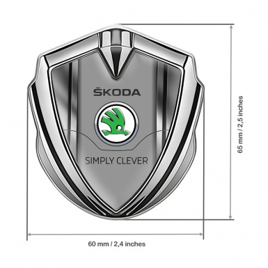 Skoda Badge Self Adhesive Silver Metal Frame Classic Green Logo