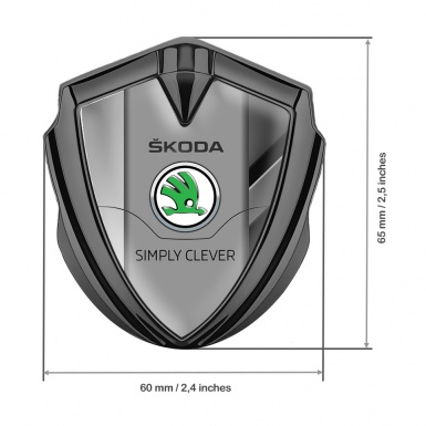 Skoda Emblem Badge Self Adhesive Graphite Polished Steel Classic Green Logo