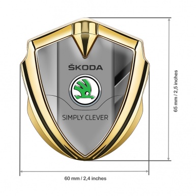 Skoda Emblem Badge Self Adhesive Gold Polished Steel Classic Green Logo