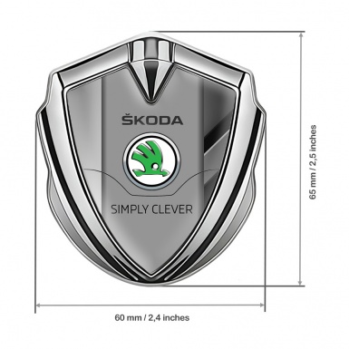 Skoda Emblem Badge Self Adhesive Silver Polished Steel Classic Green Logo