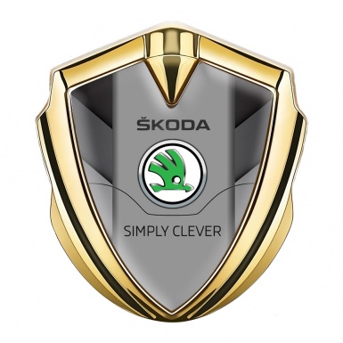 Skoda Emblem Fender Badge Gold Arrow Motif Classic Green Logo