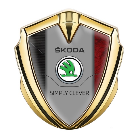 Skoda Metal Emblem Self Adhesive Gold Red Texture Classic Green Logo