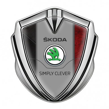 Skoda Metal Emblem Self Adhesive Silver Red Texture Classic Green Logo