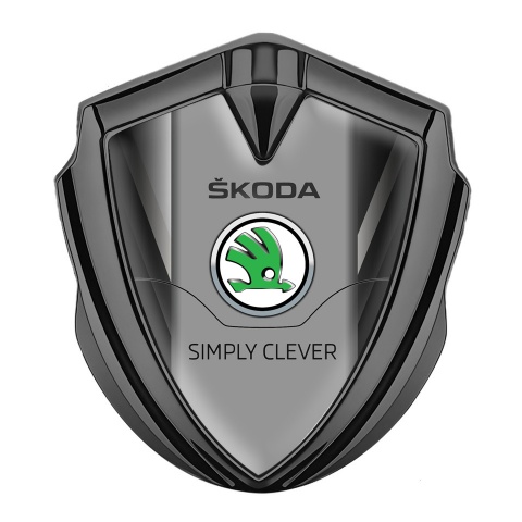 Skoda Fender Emblem Badge Graphite Grey Pattern Classic Green Logo