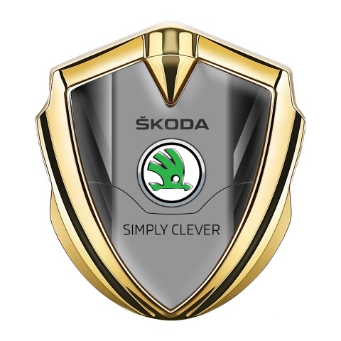 Skoda Fender Emblem Badge Gold Grey Pattern Classic Green Logo