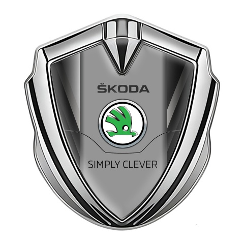 Skoda Fender Emblem Badge Silver Grey Pattern Classic Green Logo