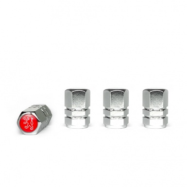 Peugeot Tyre Valve Caps Chrome 4 pcs Red Silicone Sticker