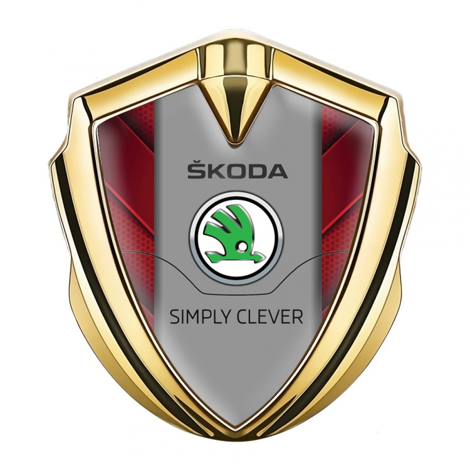 Skoda Emblem Trunk Badge Gold Red Hex Pattern Classic Green Logo