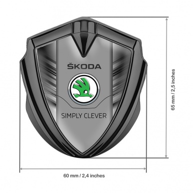 Skoda Metal Emblem Badge Graphite Grey Strokes Classic Green Logo