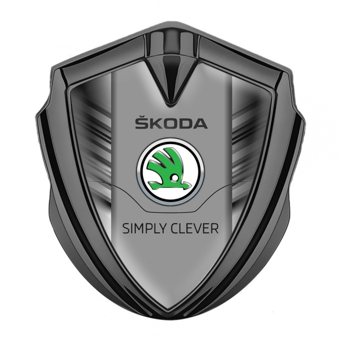 Skoda Metal Emblem Badge Graphite Grey Strokes Classic Green Logo