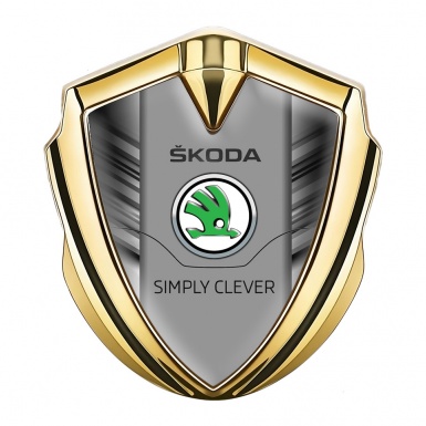 Skoda Metal Emblem Badge Gold Grey Strokes Classic Green Logo