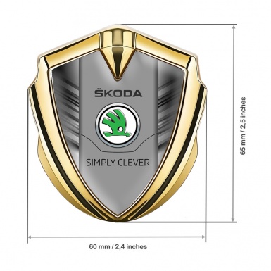 Skoda Metal Emblem Badge Gold Grey Strokes Classic Green Logo