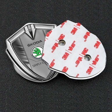 Skoda Metal Emblem Badge Silver Grey Strokes Classic Green Logo