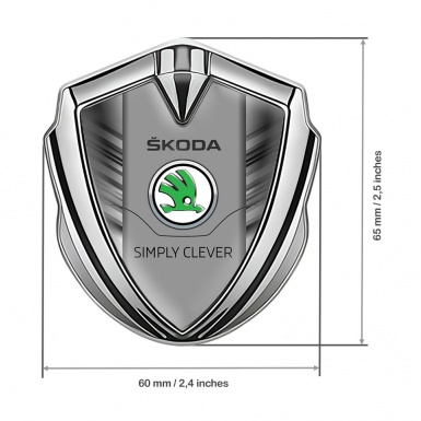 Skoda Metal Emblem Badge Silver Grey Strokes Classic Green Logo