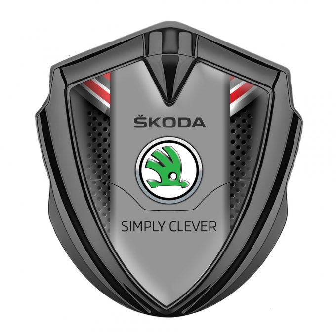 Skoda Domed Emblem Graphite Dark Mesh Red Cap Classic Green Logo